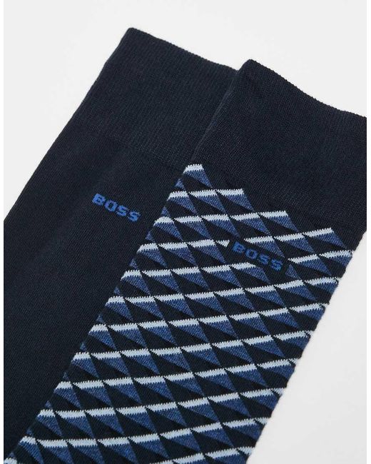 Boss Blue Boss Bodywear 2-pack Check Crew Socks for men
