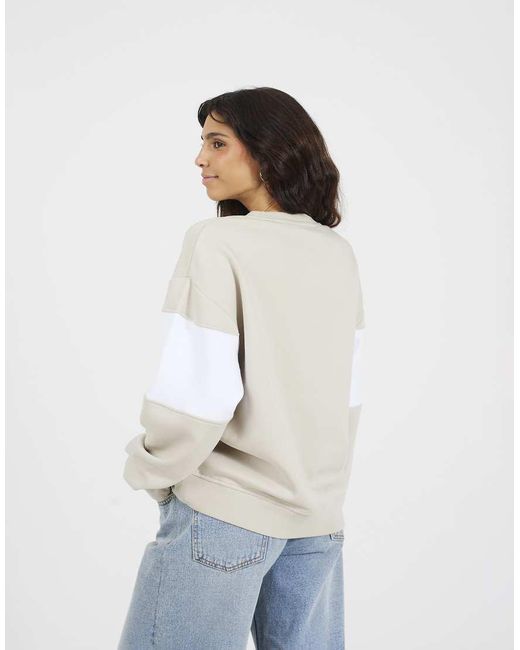 Brave Soul White Contrast Stripe Panel Crew Neck Sweatshirt