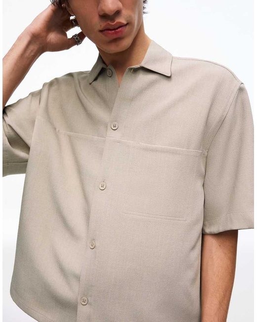 Bershka Gray Short Sleeve Boxy Tailored Fit Shirt for men
