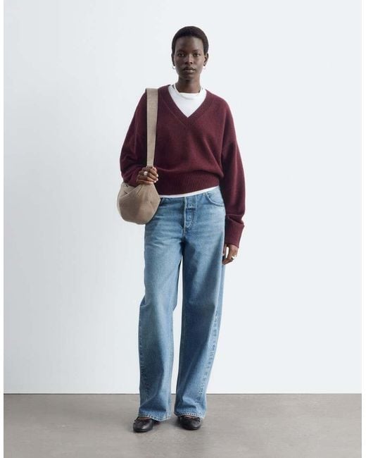 & Other Stories Red Knitted V Neck Sweater