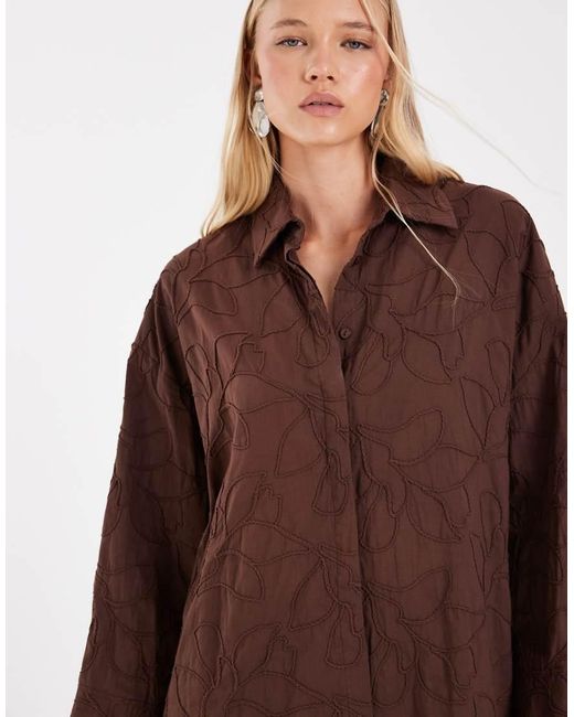 ASOS Brown Floral Cornelli Embroidered Mini Shirt Dress