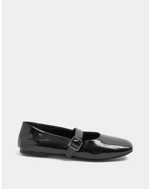 Yours Clothing Black Wide Fit Patent Mary Jane Flats