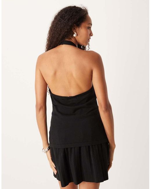 Amy Lynn Black Knitted Halterneck Top With Diamante Buttons