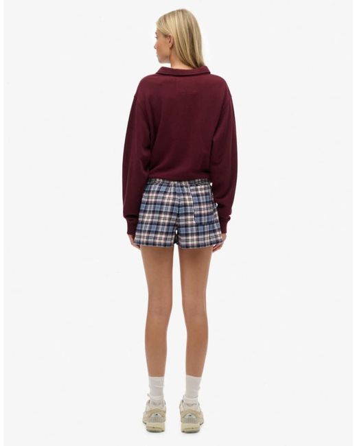 Superdry Red Cotton Check Elastic Shorts