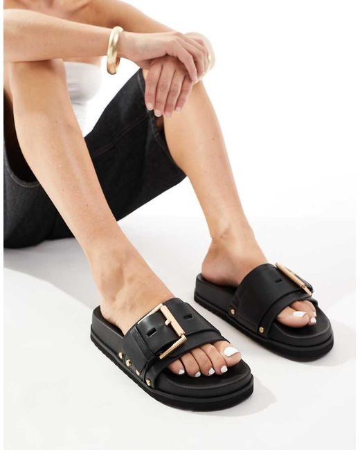 AllSaints Black Ellie Leather Stud Sliders