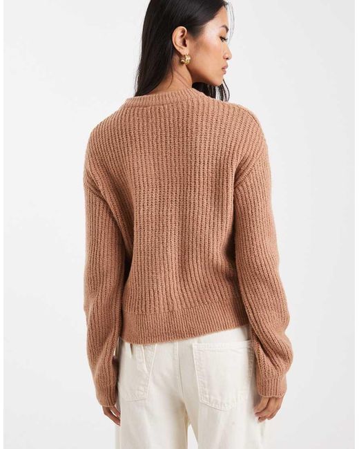 Miss Selfridge Brown Chunky Rib Crew Neck Cardigan