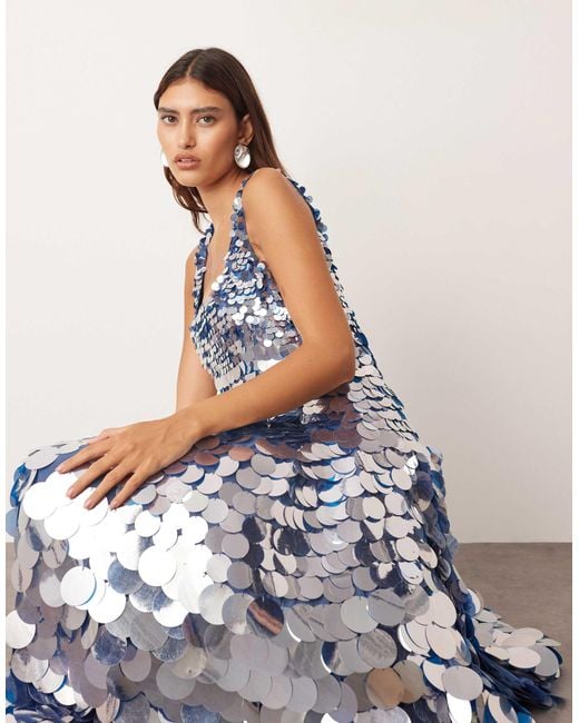Robe mi-longue évasée à encolure carrée et sequins ARRANGE en coloris White