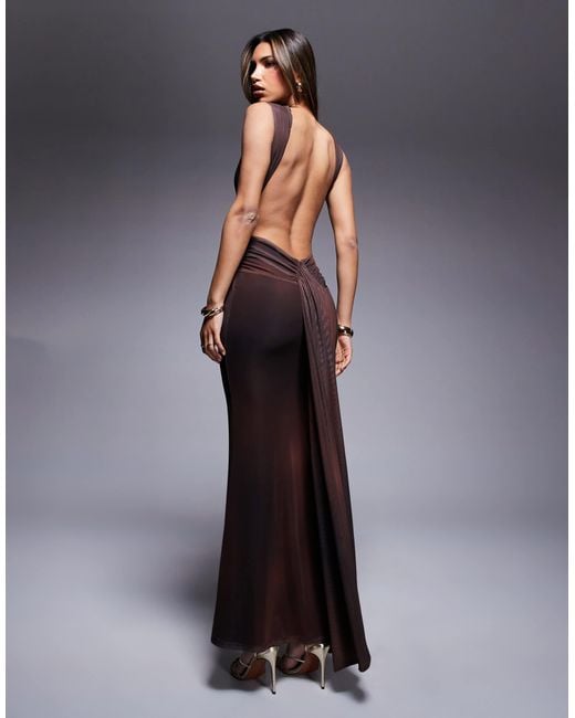 Robe longue sans manches imprimée avec dos ouvert et détail drapé - noir et rouge ASOS en coloris Black
