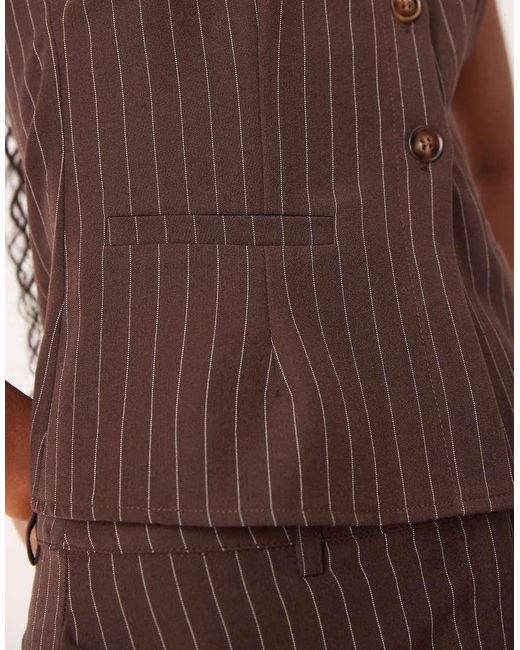 Motel Brown Ganita Scoop Neck Co-ord Button Up Pinstripe Vest