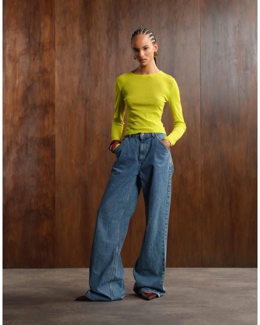 ASOS Yellow Semi Sheer Long Sleeve Top