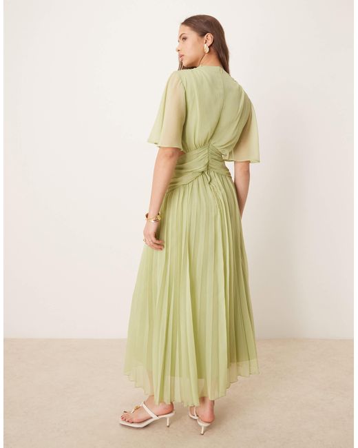ASOS Green Cowl Wrap Front Pleated Midi Dress With Cut Out