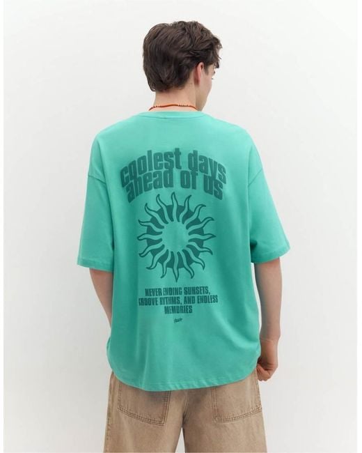 Pull&Bear Green Stwd Sun Graphic T-Shirt for men