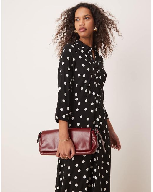 Vestido Camisero Largo Negro Con Estampado De Lunares De Y.A.S de color Black