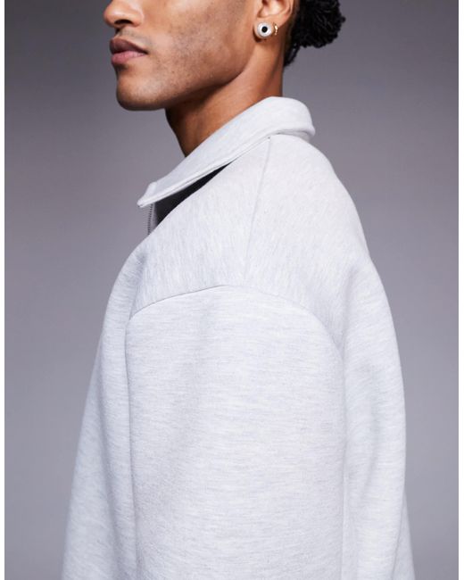 ASOS Gray Oversized Quarter Zip Sweatshirt With Collar And Fixed Hem for men