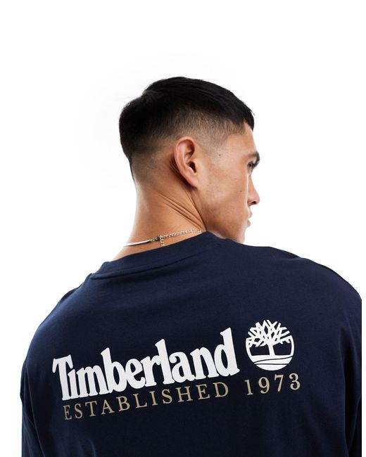 Timberland Blue Large Script Logo Back Print Oversized T-shirt for men