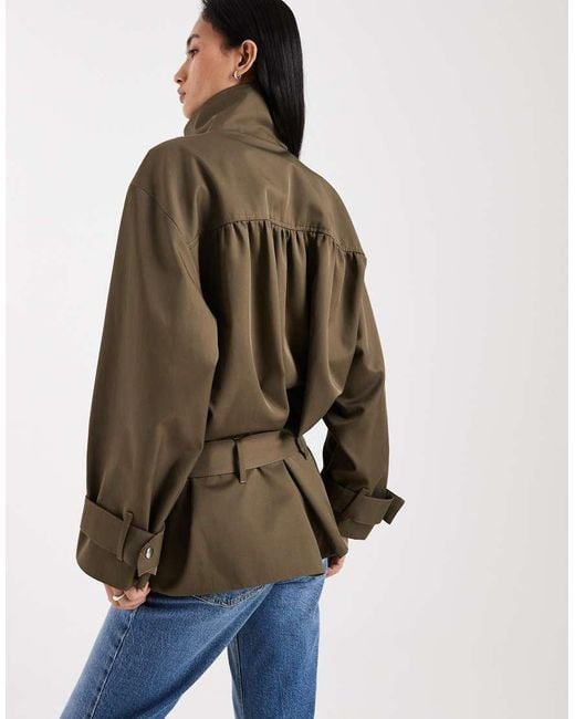 ASOS Brown Funnel Neck Drop Waist Jacket