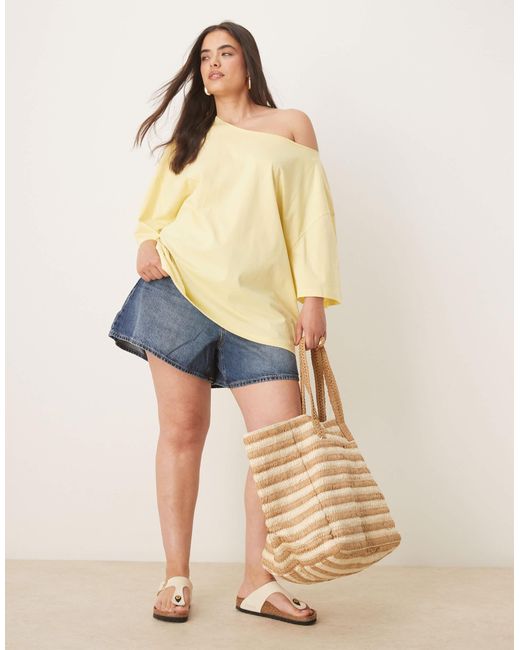 ASOS Natural Asos Design Curve Slouchy Off Shoulder Oversized Tee