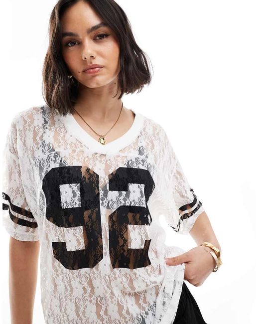 Miss Selfridge Gray Lace Football Top