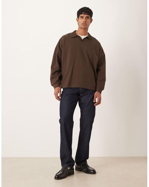 ASOS Brown Relaxed Sweatshirt With Revere Collar for men