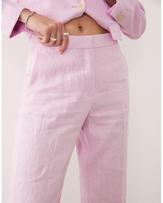 Mango Pink Boreli 100% Linen Tailored Straight Pants