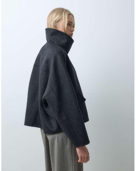 Mango Gray Funnel Neck Short Jacket