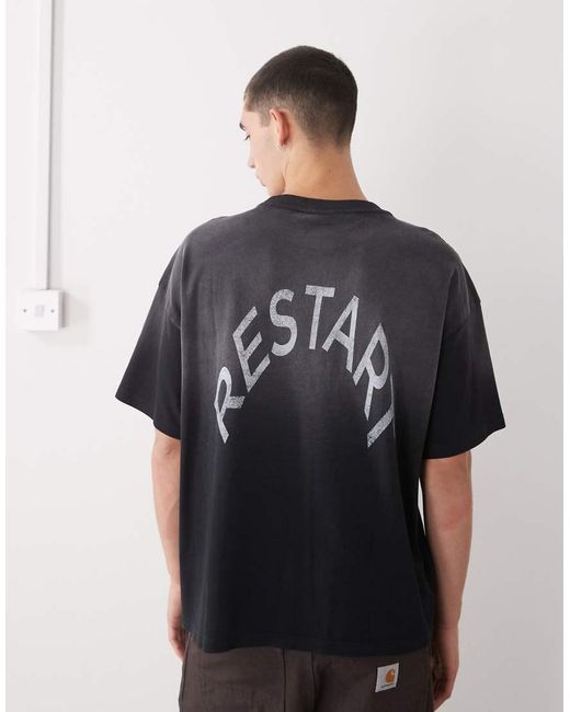 Weekday Black Boxy Fit T-shirt With Restart Graphic Print for men