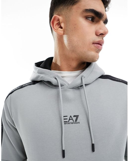 Sudadera con capucha, ribetes en contraste y logo central EA7 de hombre de color Gray