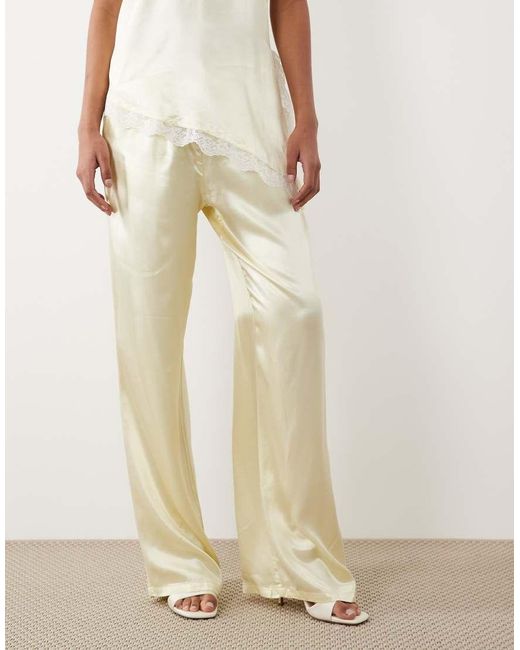 SNDY'S Natural Satin Drawstring Wide Leg Pants