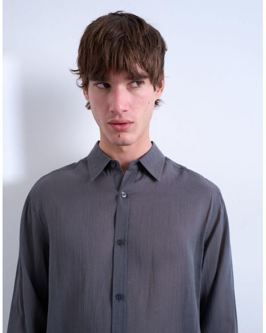 Topman Blue Regular Fit Texture Sheer Shirt for men