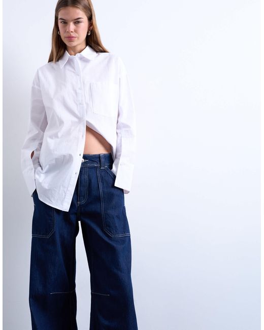 topshop white denim dress TOPSHOP Denim Square Neck Pinny Dress in Natural
