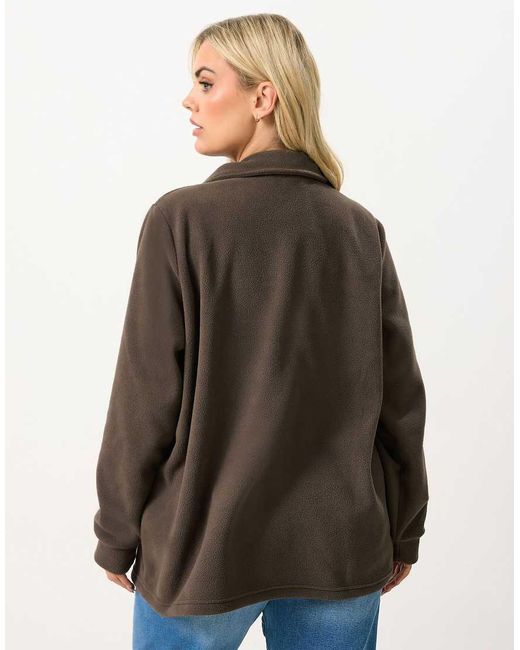 Yours Clothing Brown Slogan Quarter Zip Fleece