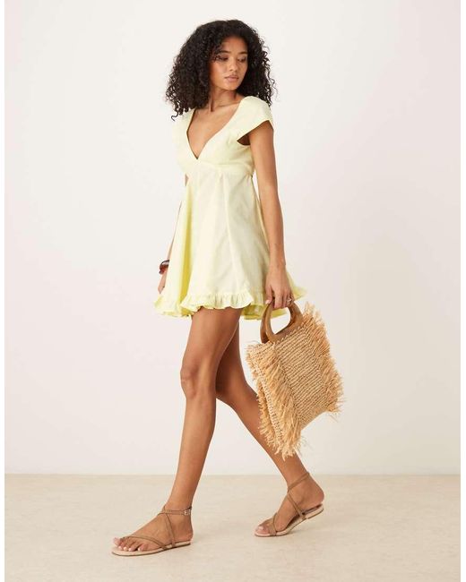 ASOS Natural Cap Sleeve Sweetheart Neckline Skater Frill Mini Dress