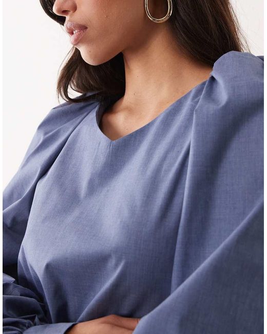 DASKA Blue Oversized Balloon Sleeve Maxi Dress