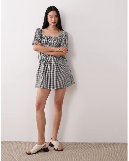 Wednesday's Girl Gray Seersucker Milkmaid Mini Dress