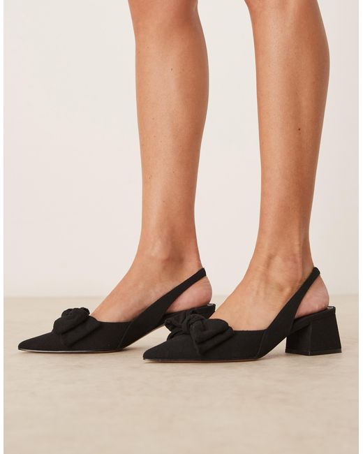 ASOS Natural Symphony Bow Slingback Mid Block Heeled Shoes