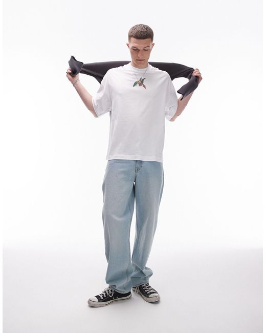 Premium - t-shirt ultra oversize avec imprimé perroquets devant et au dos Topman pour homme en coloris Gray