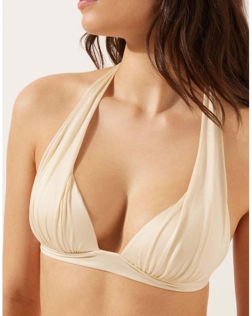 Calzedonia Natural Shiny Satin Ruched Bikini Top
