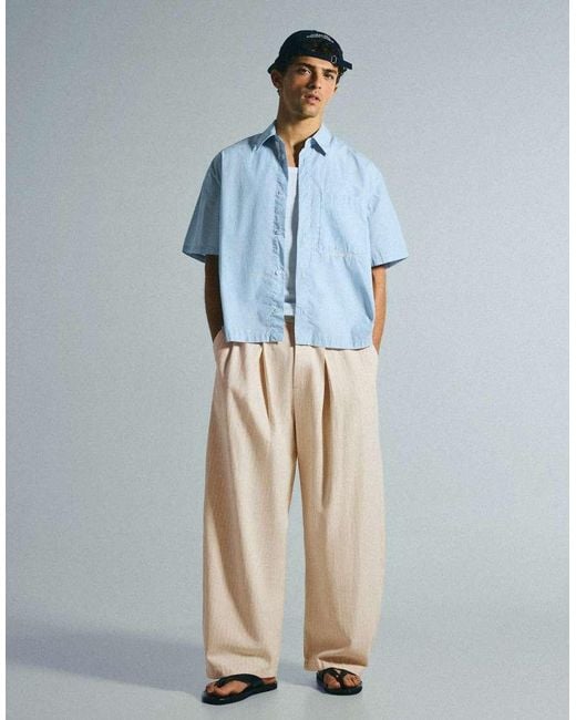 Bershka White Super baggy Pleated Trousers for men