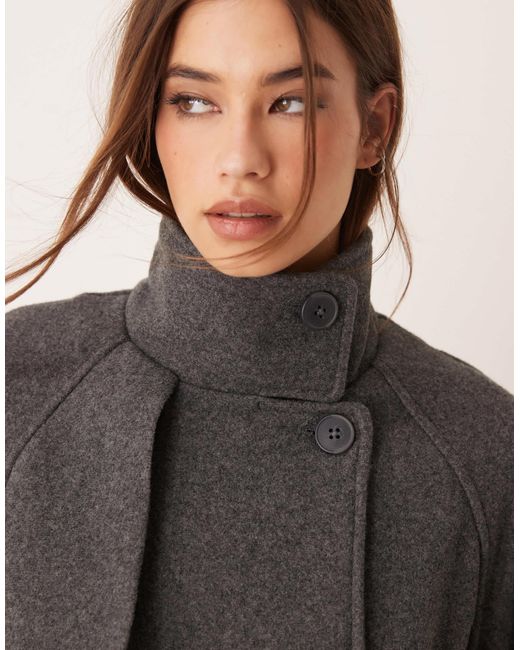 New Look Gray Tie Waist Funnel Neck Coat