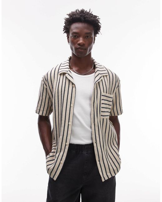 Chemise oversize boutonnée en jersey à rayures - taupe Topman pour homme en coloris White