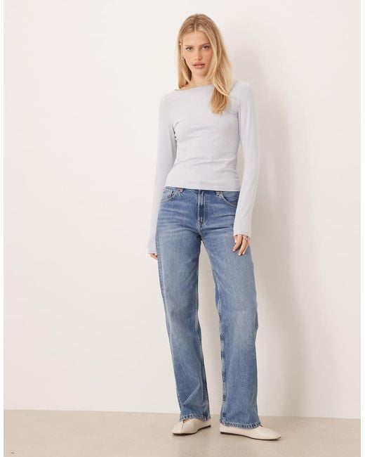 Mango White Cotton Rich Boat Neck Long Sleeve Top