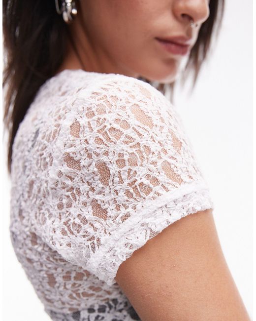 TOPSHOP White Sheer Lace Tee