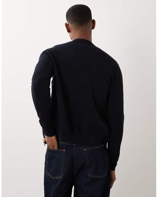 Mango Blue Mock Neck Zip Through Knitted Cardigan
