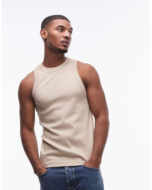 Camiseta Entallada Sin Mangas Con Cuello Subido De Canalé De -Neutro Topman de hombre de color Brown