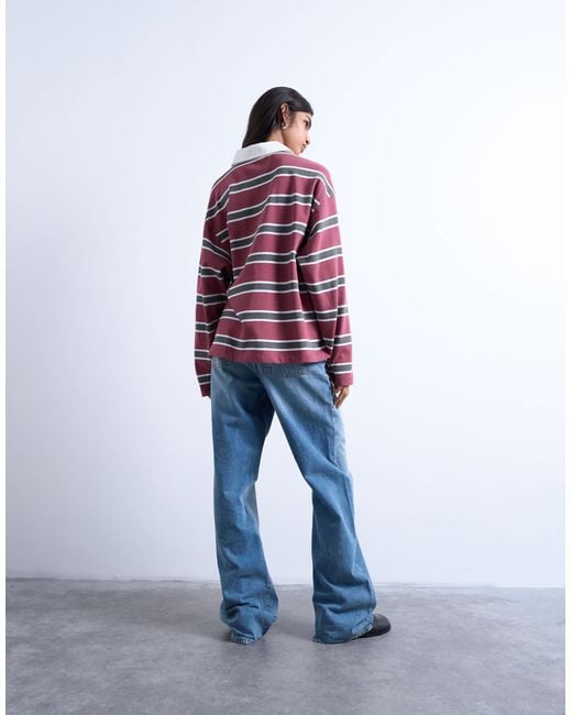 TOPSHOP Multicolor Jersey Stripe Rugby Long Sleeve Polo