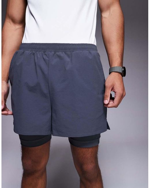 4505 Blue 2-in-1 Ripstop Nylon Running Shorts With Zip Pocket for men