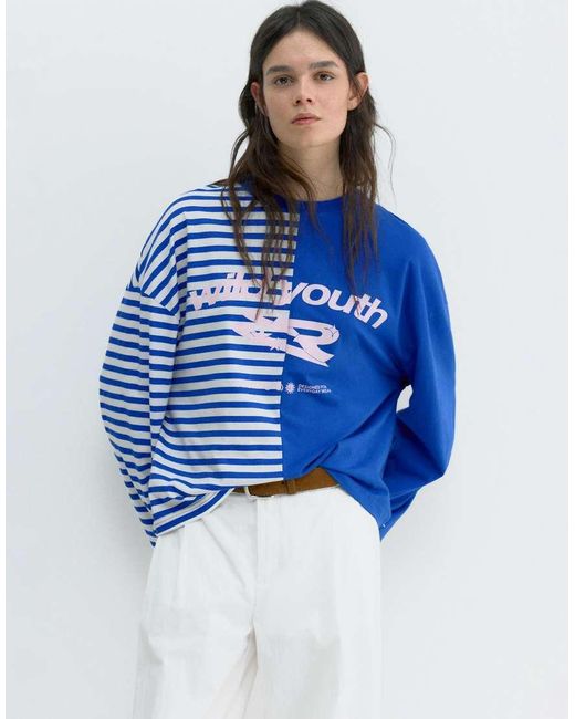 Pull&Bear Blue Graphic Panel T-shirt
