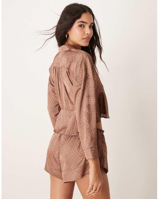 Free People Brown Polka Dot Satin Pyjama Set