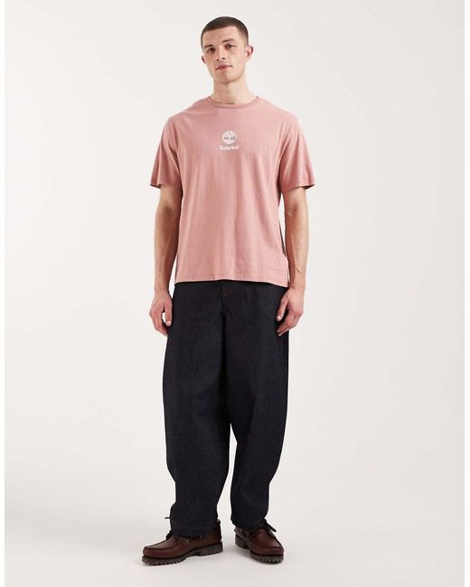 Timberland Pink Print Stack Logo Short-Sleeve Tee for men