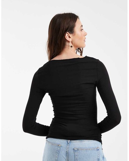 Vero Moda Black V-neck Long Sleeve T-shirt With Lace Trim